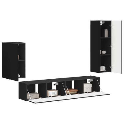 Set mobile TV Montaggio a parete 4 pcs Nero Legno multistrato