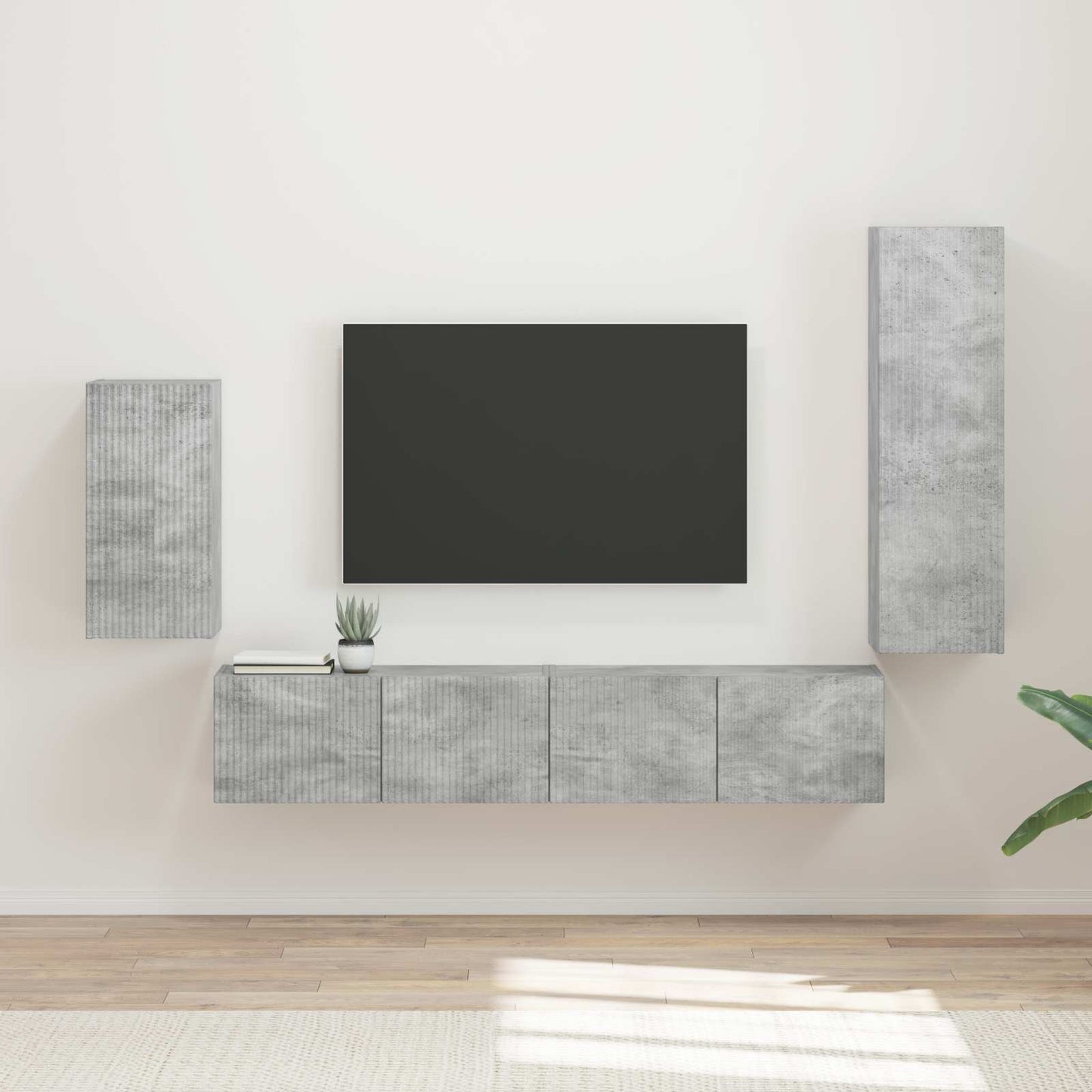 Set mobile TV 4 pcs Grigio cemento Legno multistrato