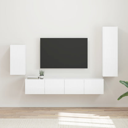 Set mobile TV 4 pcs Bianco Lucido Legno multistrato