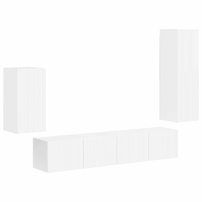 Set mobile TV 4 pcs Bianco Lucido Legno multistrato