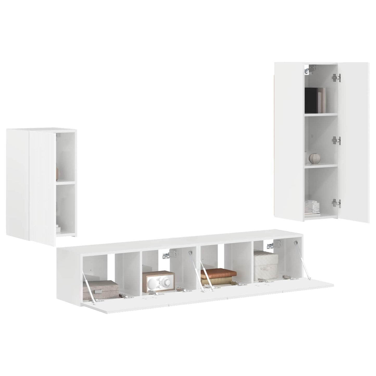 Set mobile TV 4 pcs Bianco Lucido Legno multistrato