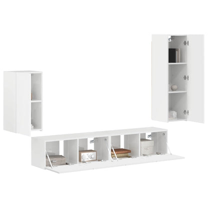 Set mobile TV 4 pcs Bianco Lucido Legno multistrato