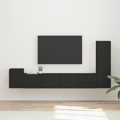 Set mobile TV Montaggio a parete 3 pcs Nero Legno multistrato