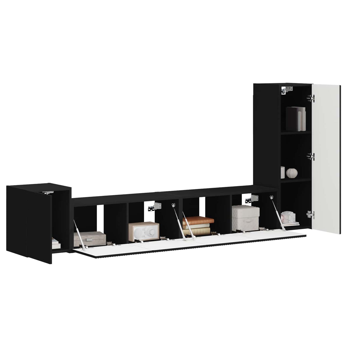 Set mobile TV Montaggio a parete 3 pcs Nero Legno multistrato