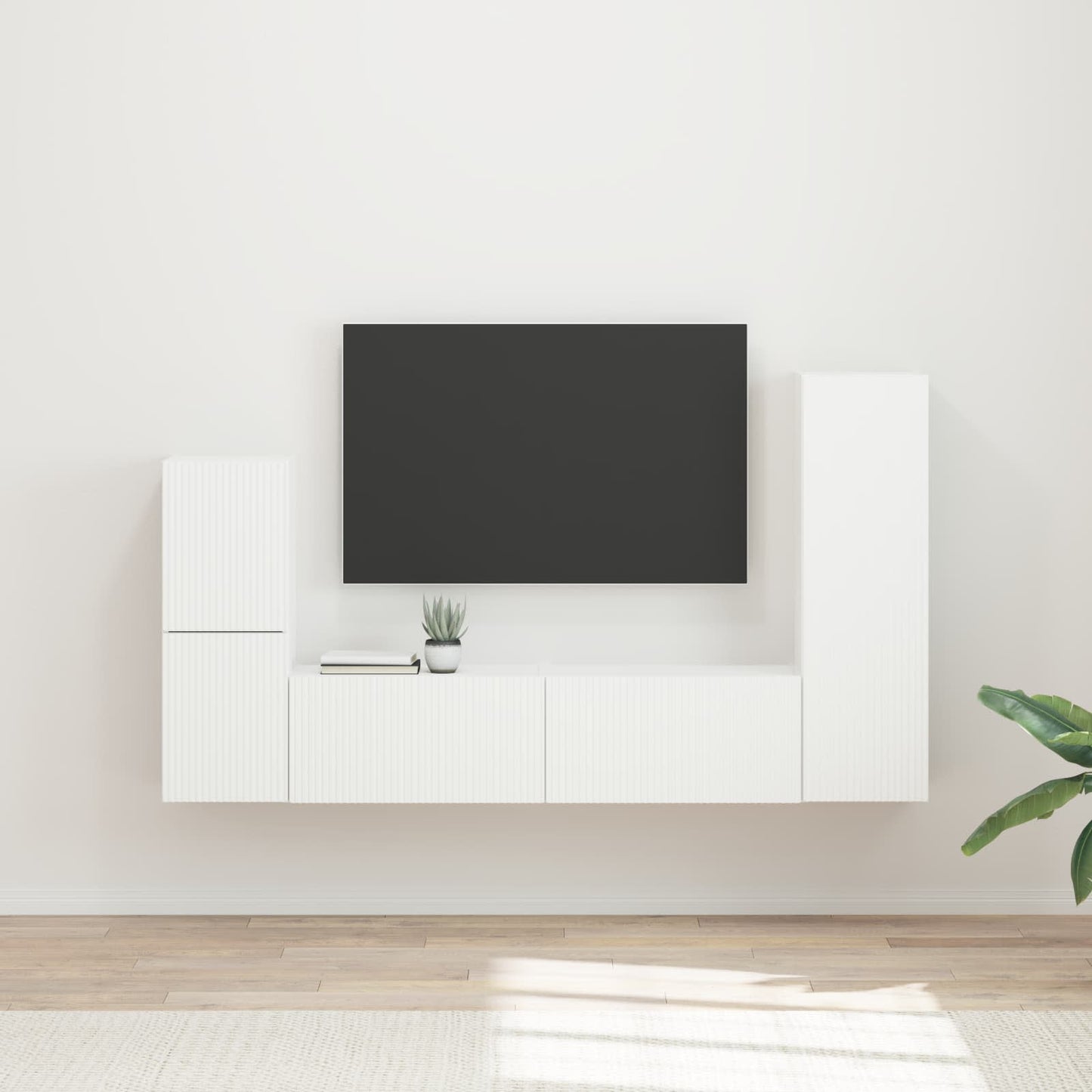 Set mobile TV Montaggio a parete 4 pcs Bianco Legno multistrato