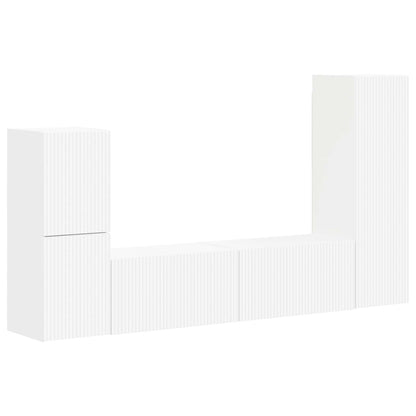 Set mobile TV Montaggio a parete 4 pcs Bianco Legno multistrato