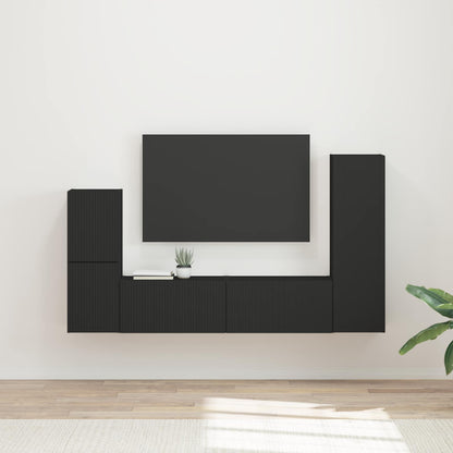 Set mobile TV Montaggio a parete 4 pcs Nero Legno multistrato