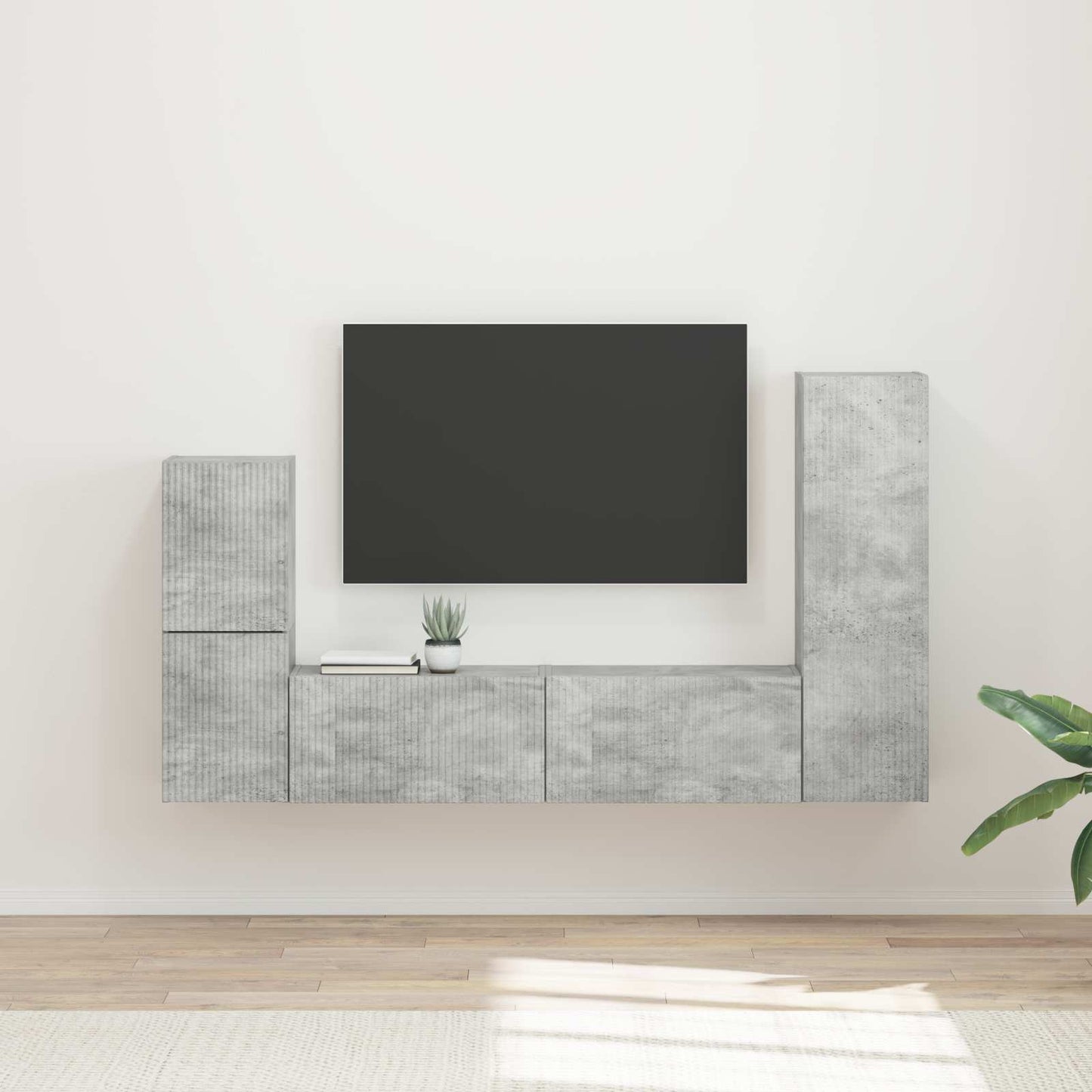 Set mobile TV 4 pcs Grigio cemento Legno multistrato