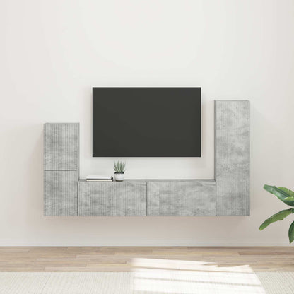 Set mobile TV 4 pcs Grigio cemento Legno multistrato