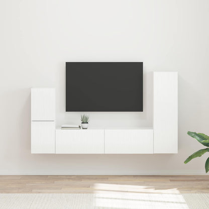 Set mobile TV 4 pcs Bianco Lucido Legno multistrato