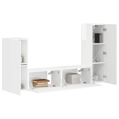 Set mobile TV 4 pcs Bianco Lucido Legno multistrato