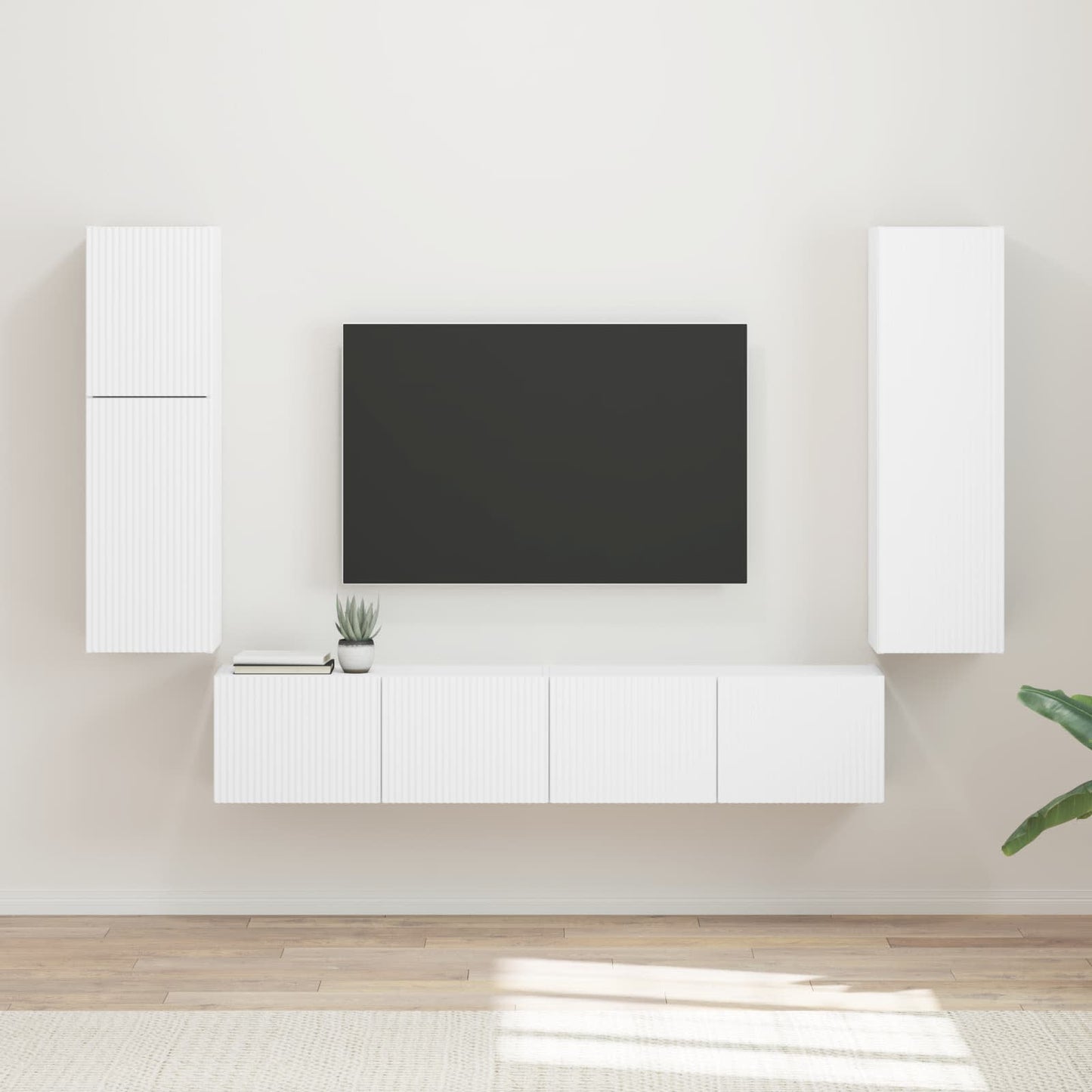 Set mobile TV Montaggio a parete 4 pcs Bianco Legno multistrato