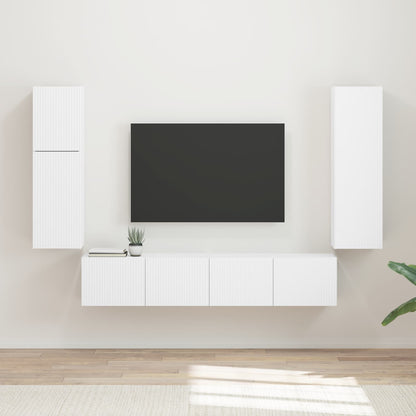 Set mobile TV Montaggio a parete 4 pcs Bianco Legno multistrato