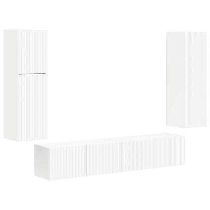 Set mobile TV Montaggio a parete 4 pcs Bianco Legno multistrato