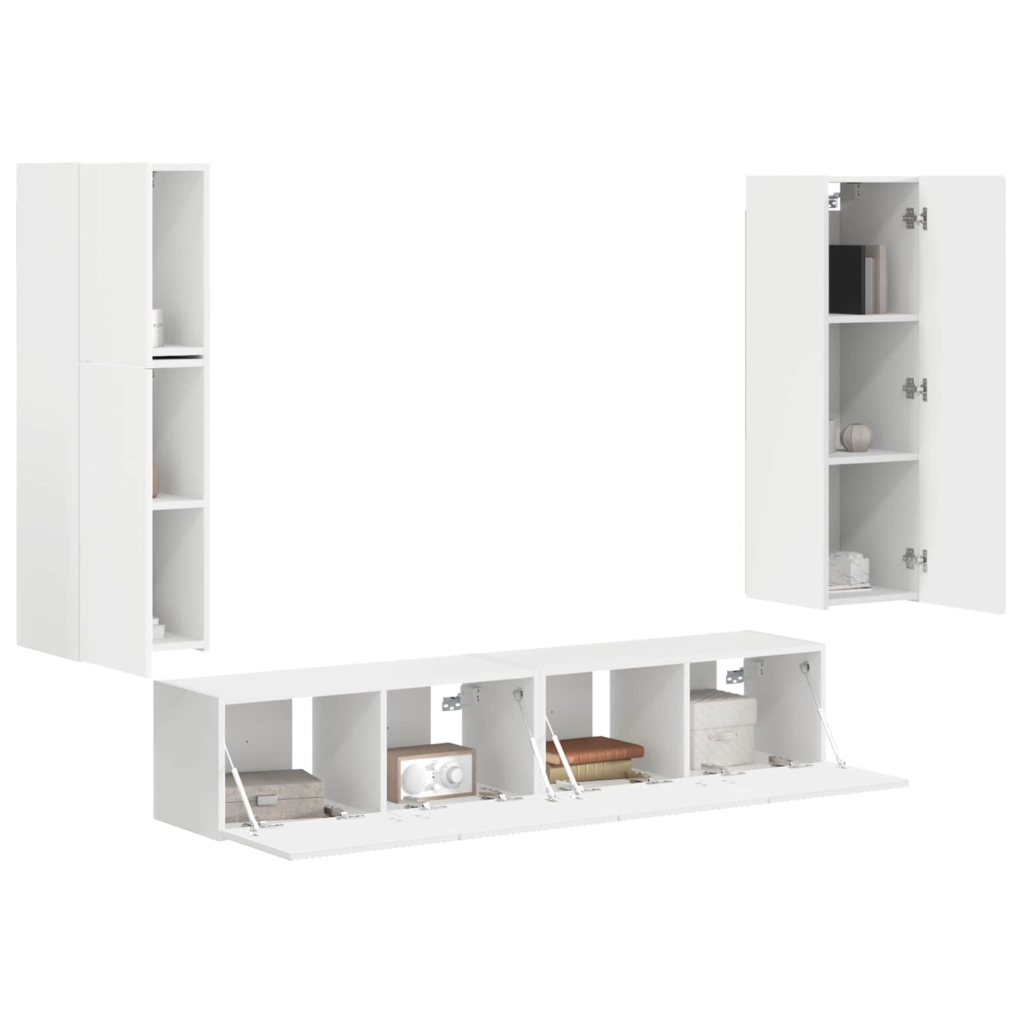 Set mobile TV Montaggio a parete 4 pcs Bianco Legno multistrato