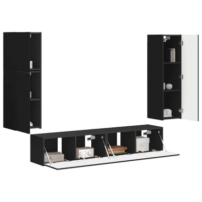 Set mobile TV Montaggio a parete 4 pcs Nero Legno multistrato