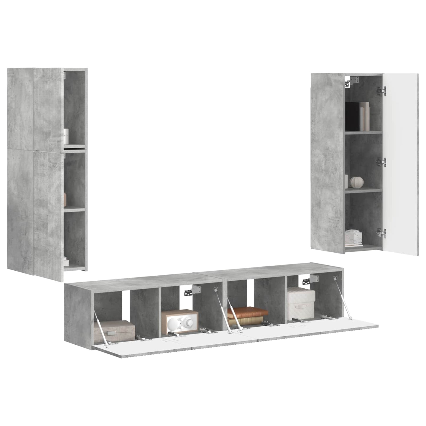 Set mobile TV 4 pcs Grigio cemento Legno multistrato