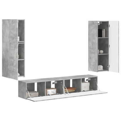 Set mobile TV 4 pcs Grigio cemento Legno multistrato
