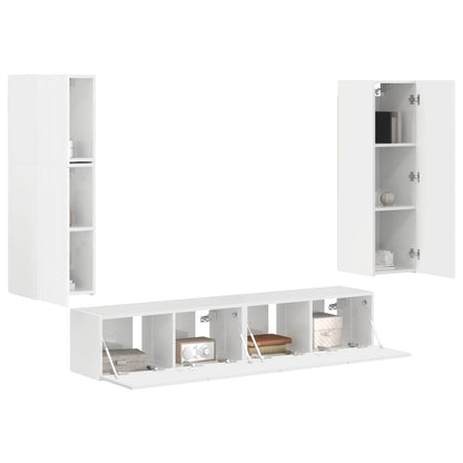 Set mobile TV 4 pcs Bianco Lucido Legno multistrato