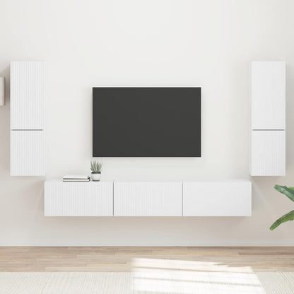Set mobile TV Montaggio a parete 4 pcs Bianco Legno multistrato