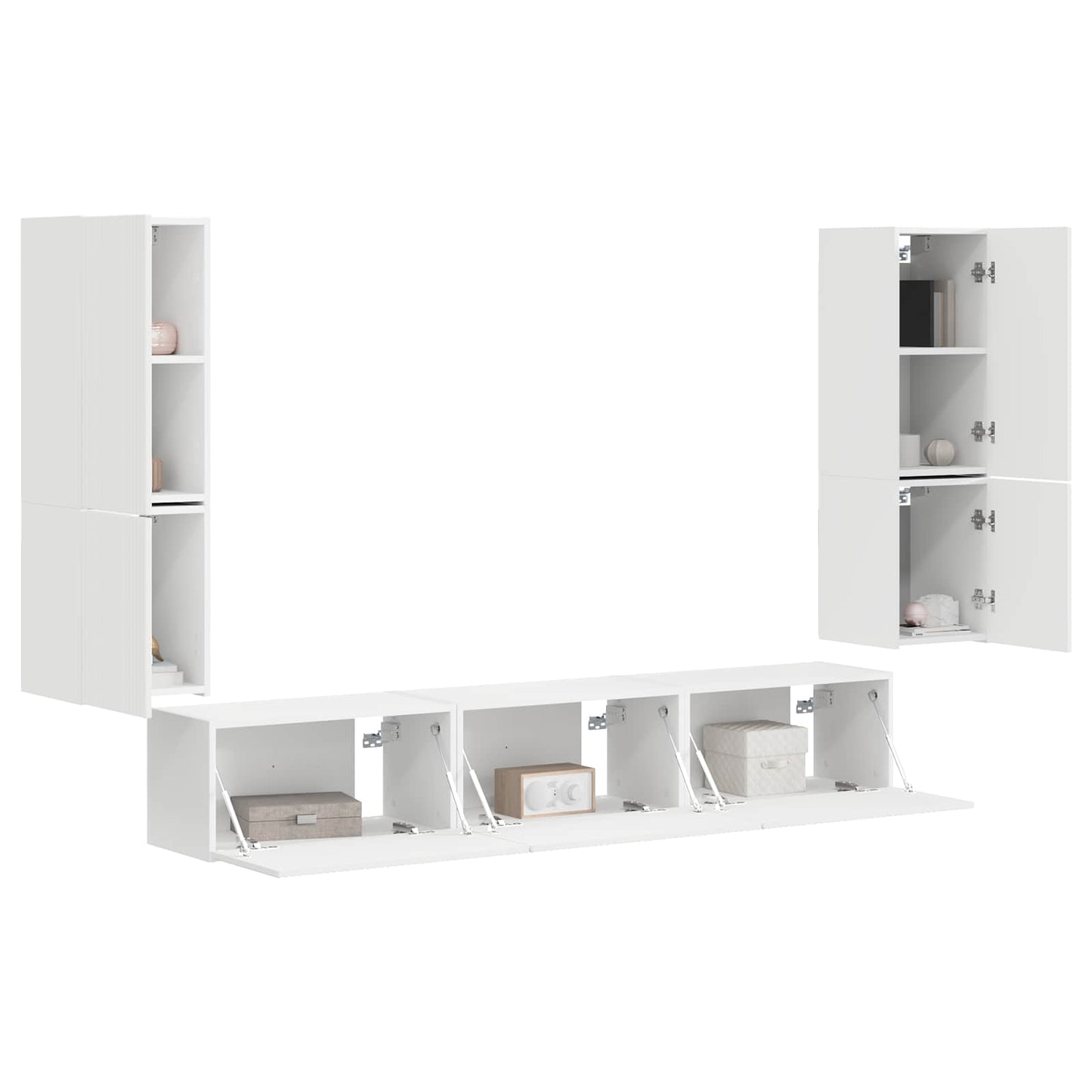 Set mobile TV Montaggio a parete 4 pcs Bianco Legno multistrato