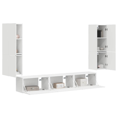 Set mobile TV Montaggio a parete 4 pcs Bianco Legno multistrato