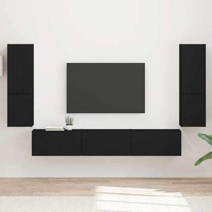 Set mobile TV Montaggio a parete 4 pcs Nero Legno multistrato