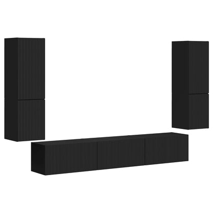 Set mobile TV Montaggio a parete 4 pcs Nero Legno multistrato