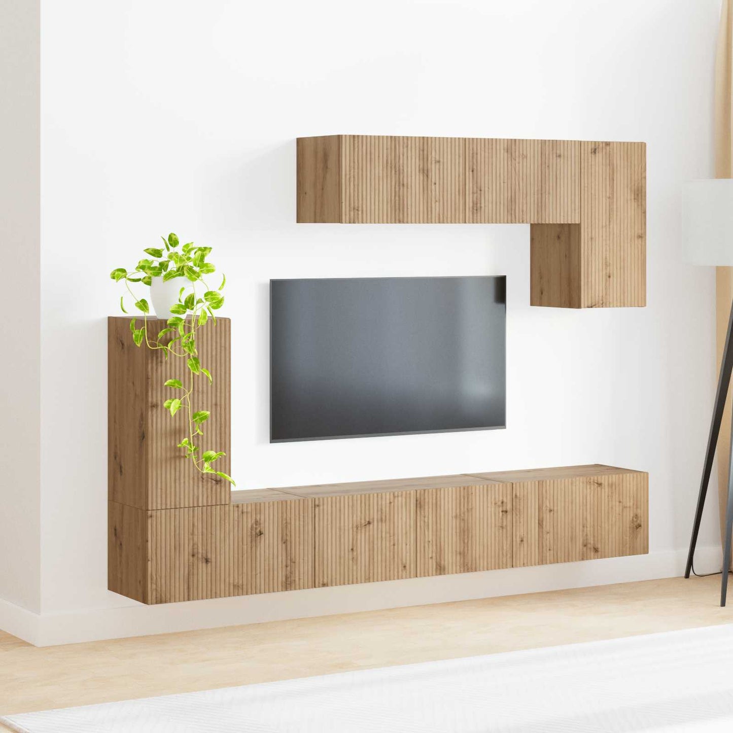 Set mobile TV Montaggio a parete 5 pcs Nero Legno multistrato