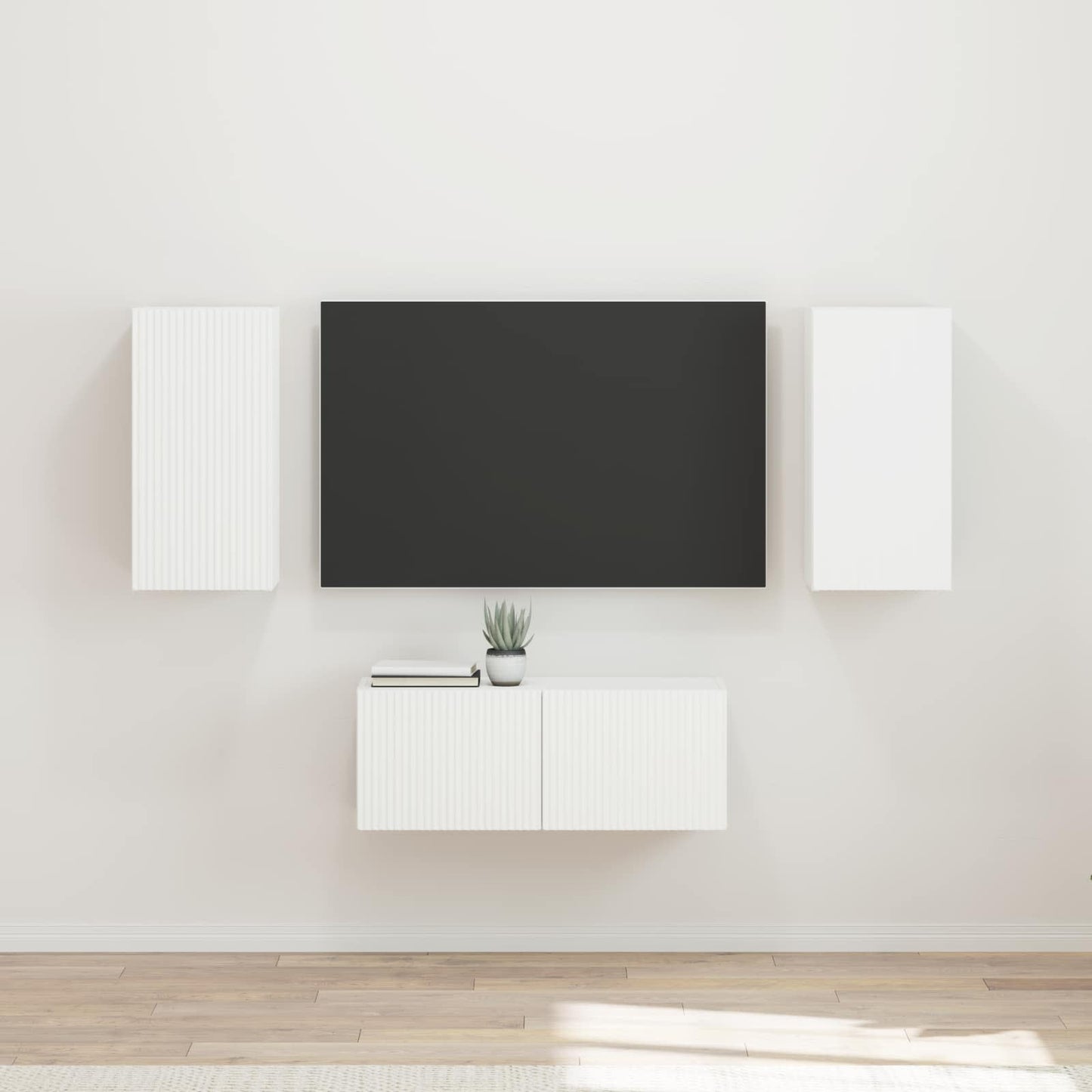 Set mobile TV Montaggio a parete 6 pcs Bianco Legno multistrato