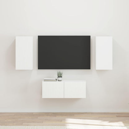Set mobile TV Montaggio a parete 6 pcs Bianco Legno multistrato