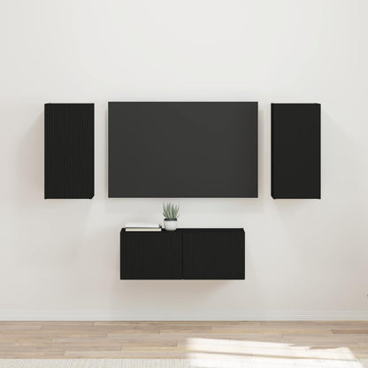 Set mobile TV Montaggio a parete 6 pcs Nero Legno multistrato
