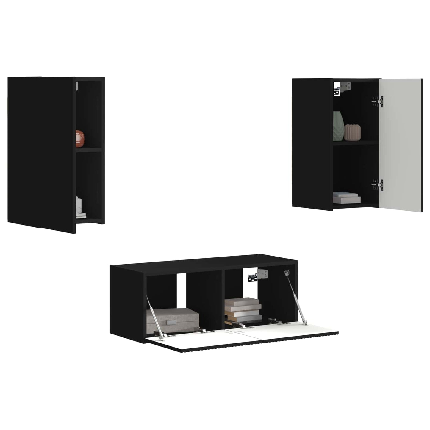 Set mobile TV Montaggio a parete 6 pcs Nero Legno multistrato