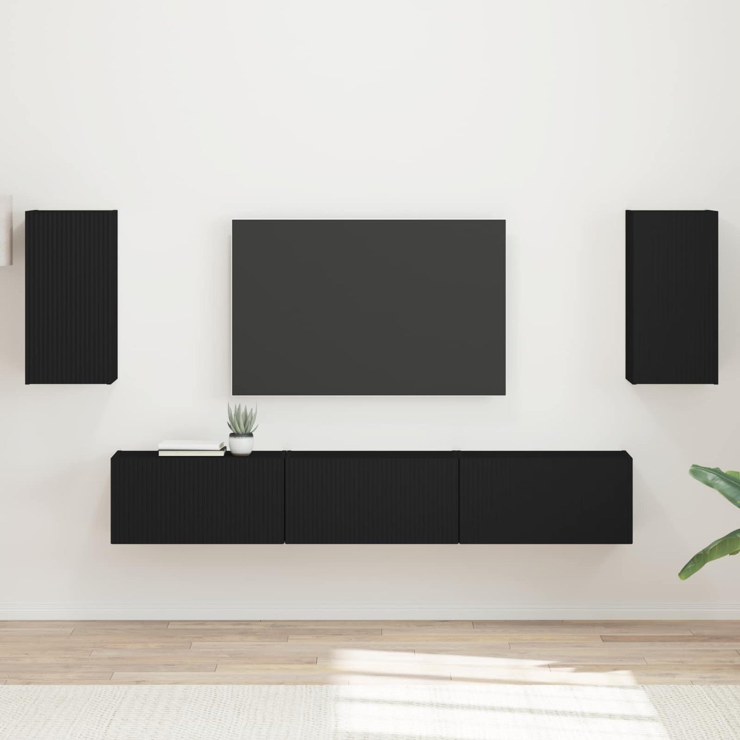 Set mobile TV Montaggio a parete 5 pcs Nero Legno multistrato