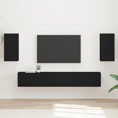 Set mobile TV Montaggio a parete 5 pcs Nero Legno multistrato