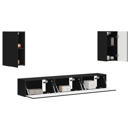 Set mobile TV Montaggio a parete 5 pcs Nero Legno multistrato