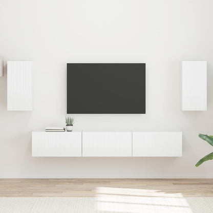 Set mobile TV 5 pcs Bianco Lucido Legno multistrato