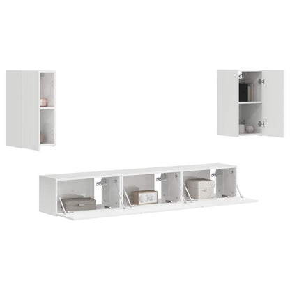 Set mobile TV 5 pcs Bianco Lucido Legno multistrato