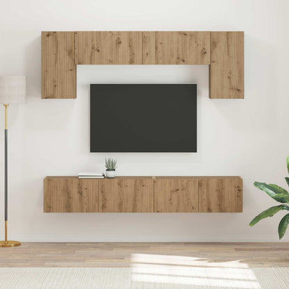 Set mobile TV Montaggio a parete 4 pcs Bianco Legno multistrato