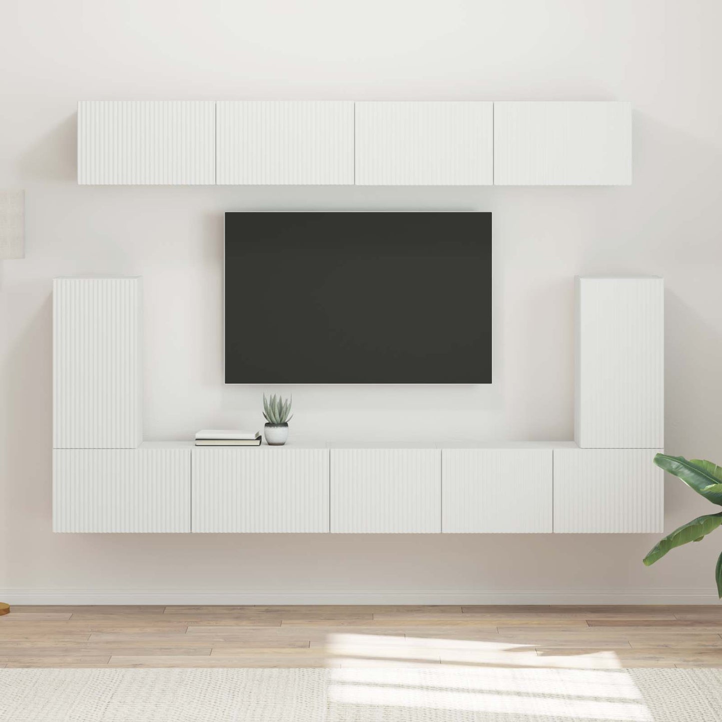 Set mobile TV Montaggio a parete 5 pcs Bianco Legno multistrato