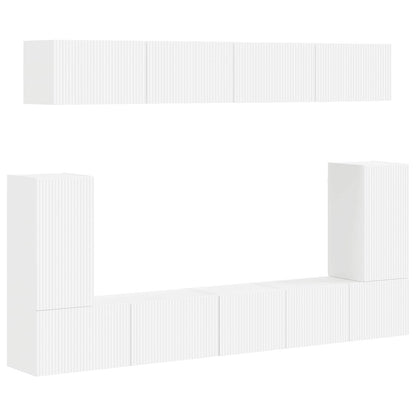 Set mobile TV Montaggio a parete 5 pcs Bianco Legno multistrato