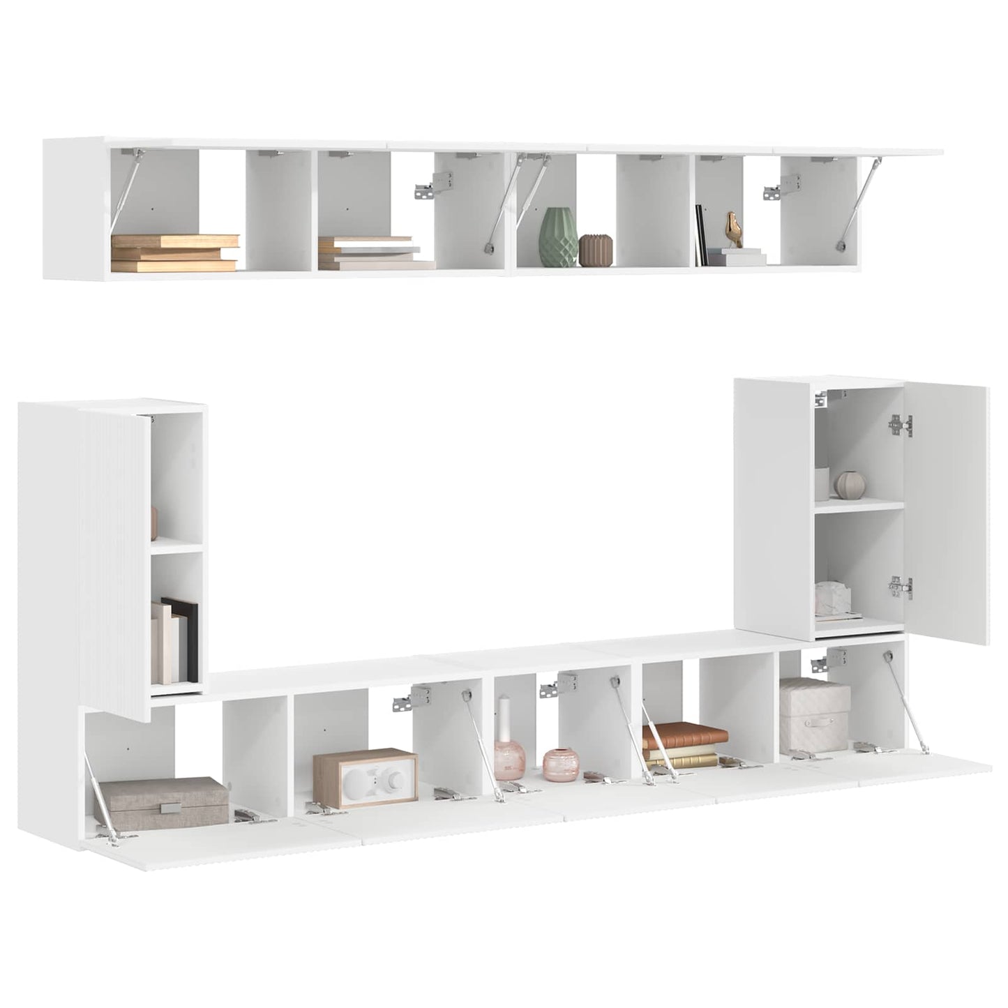 Set mobile TV Montaggio a parete 5 pcs Bianco Legno multistrato