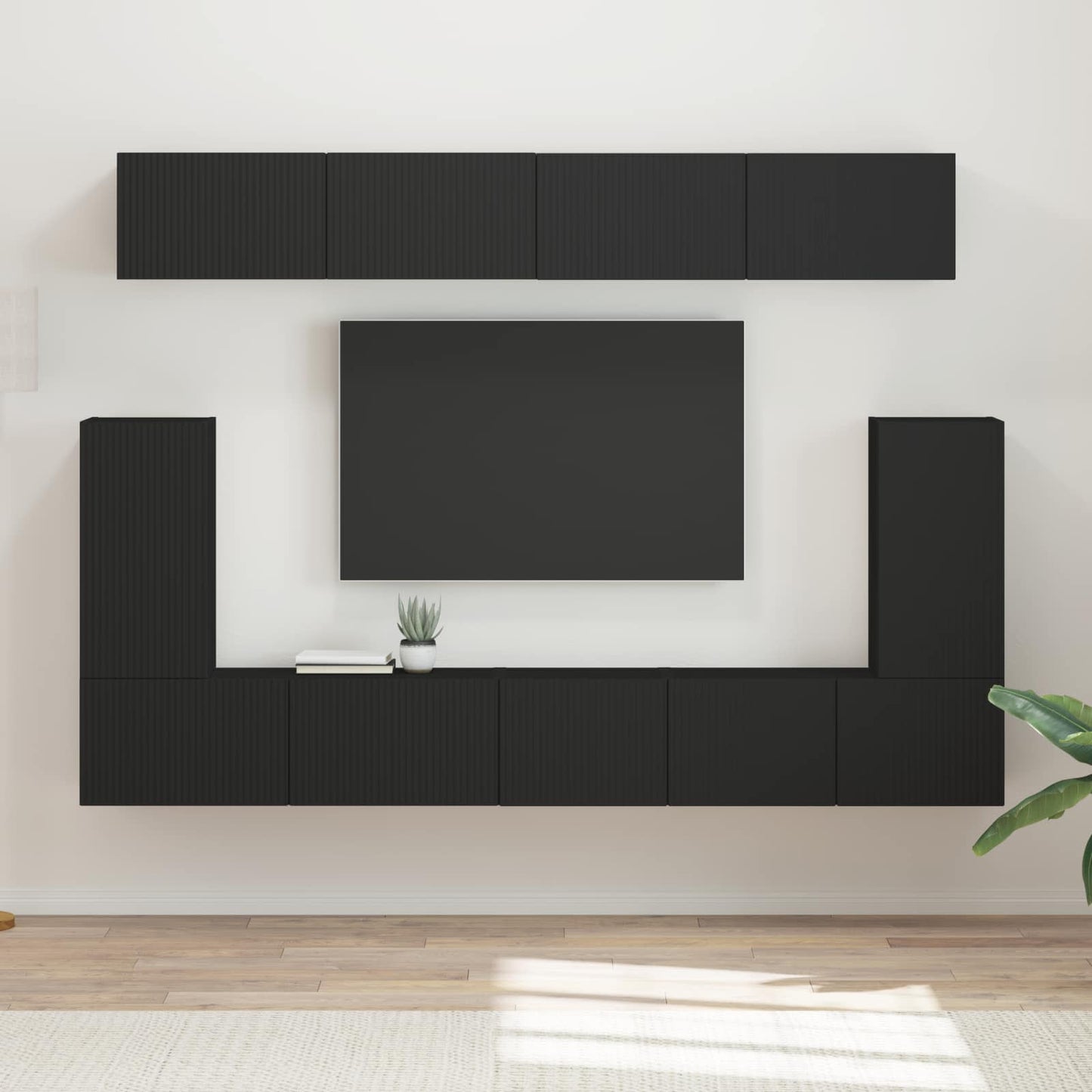 Set mobile TV Montaggio a parete 5 pcs Nero Legno multistrato
