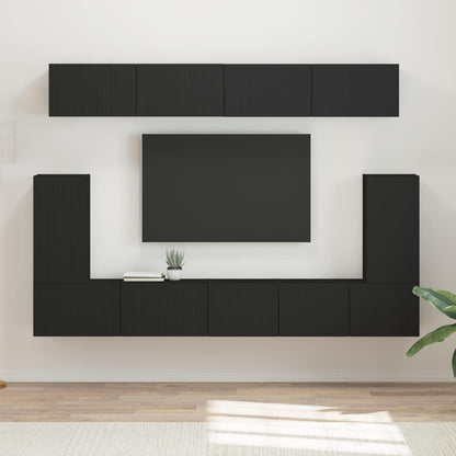 Set mobile TV Montaggio a parete 5 pcs Nero Legno multistrato