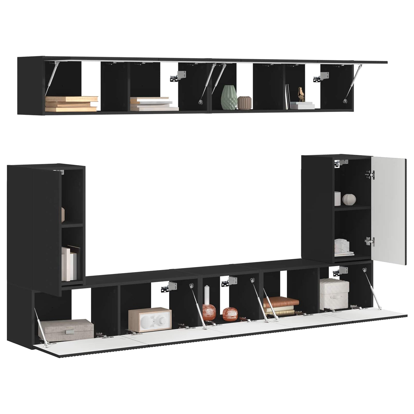 Set mobile TV Montaggio a parete 5 pcs Nero Legno multistrato