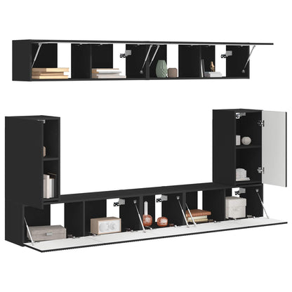 Set mobile TV Montaggio a parete 5 pcs Nero Legno multistrato