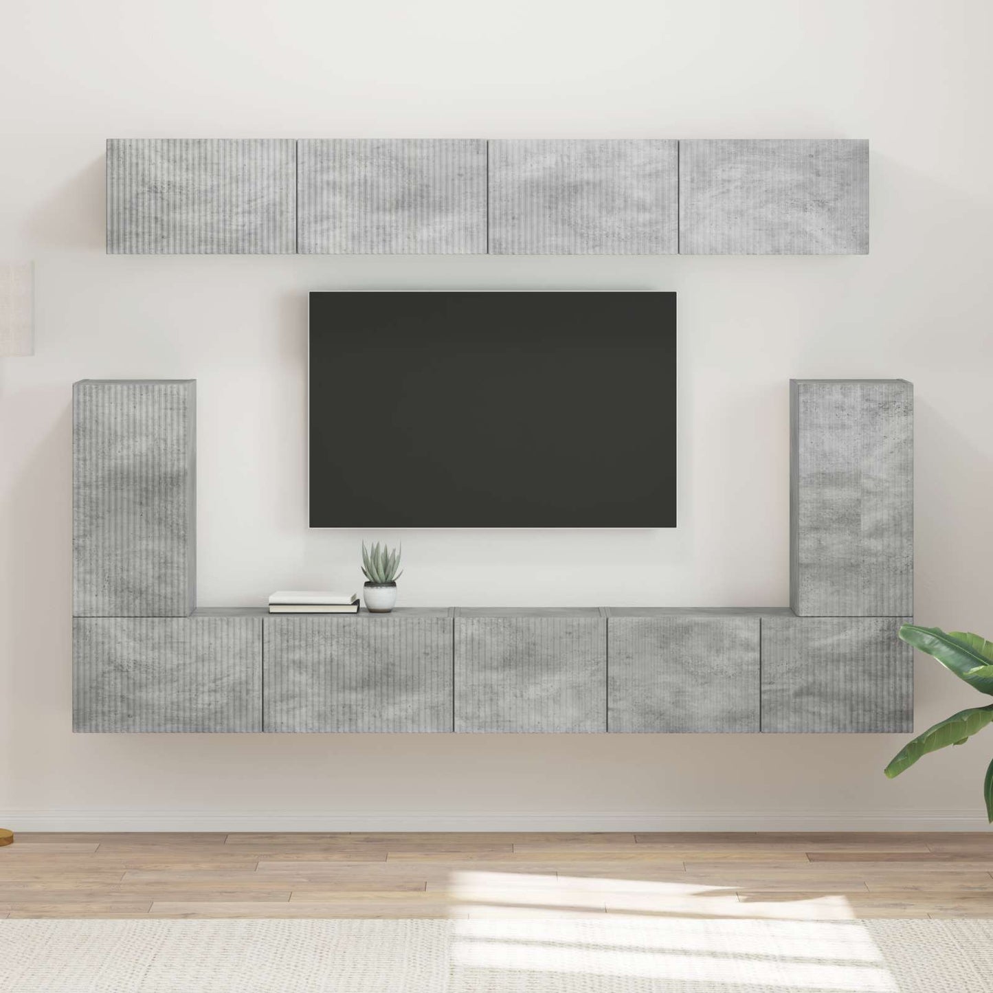 Set mobile TV 5 pcs Grigio cemento Legno multistrato