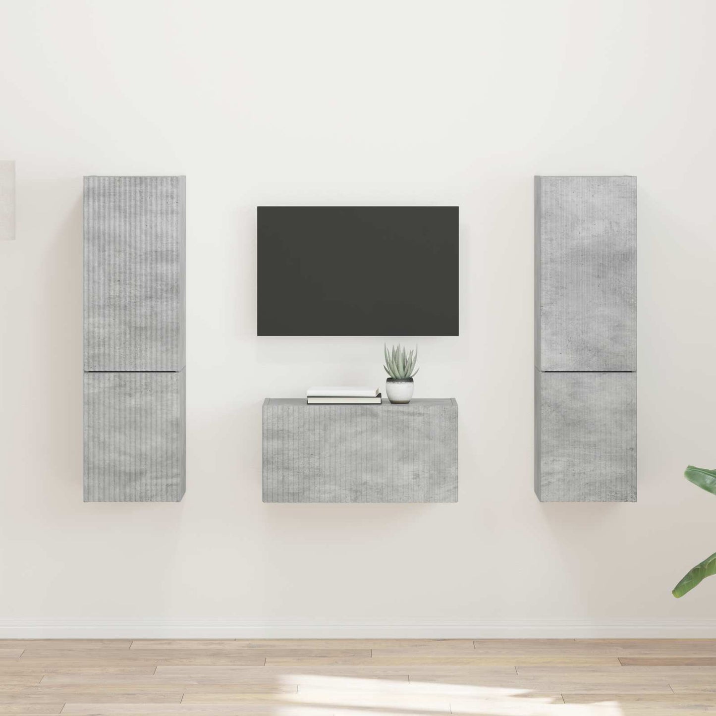 Set mobile TV 5 pcs Grigio cemento Legno multistrato