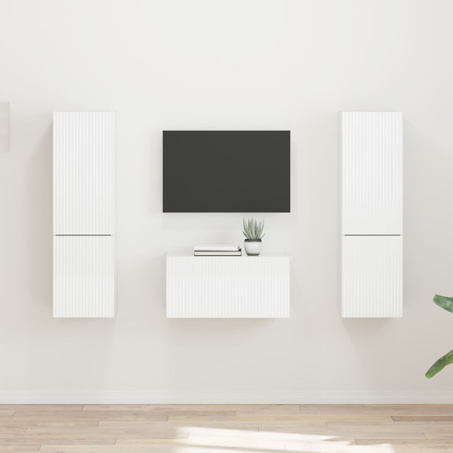 Set mobile TV 5 pcs Bianco Lucido Legno multistrato