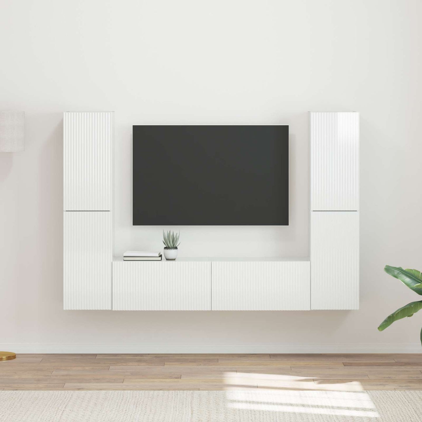 Set mobile TV 6 pcs Bianco Lucido Legno multistrato